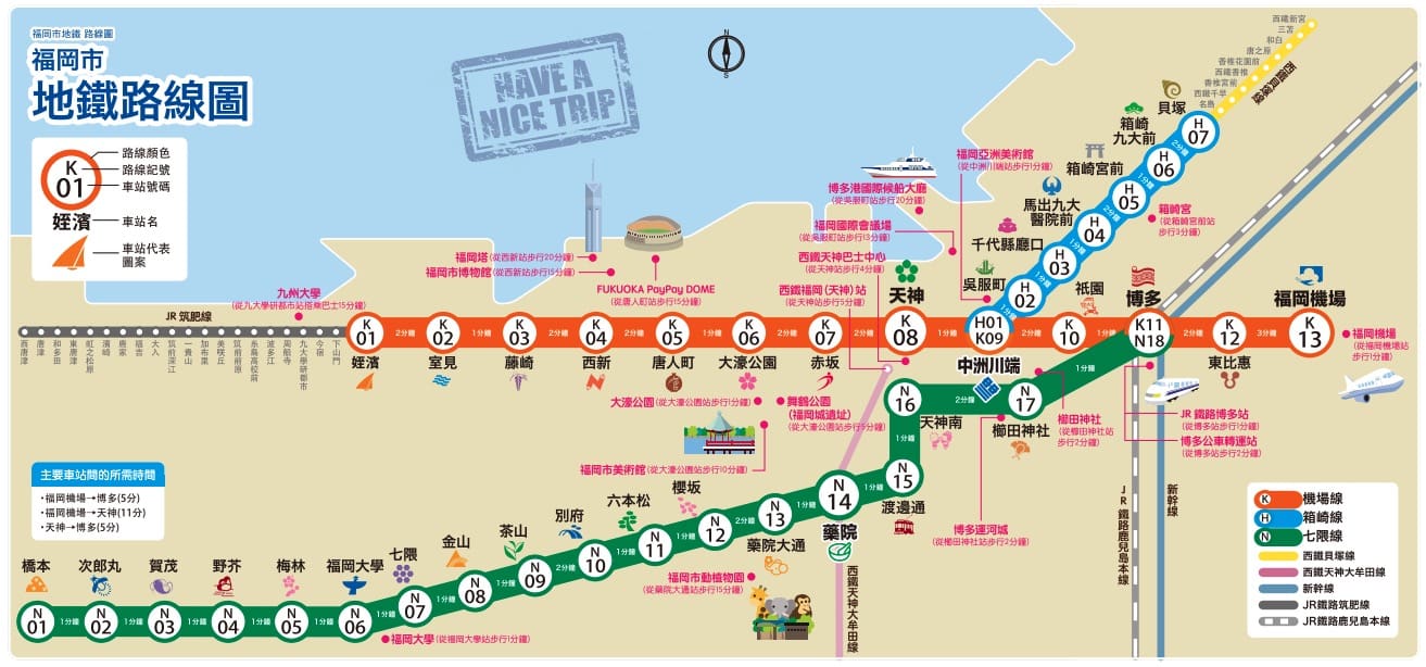 福岡地鐵交通攻略|三條路線一次搞懂、一日券整理、沿線景點整理