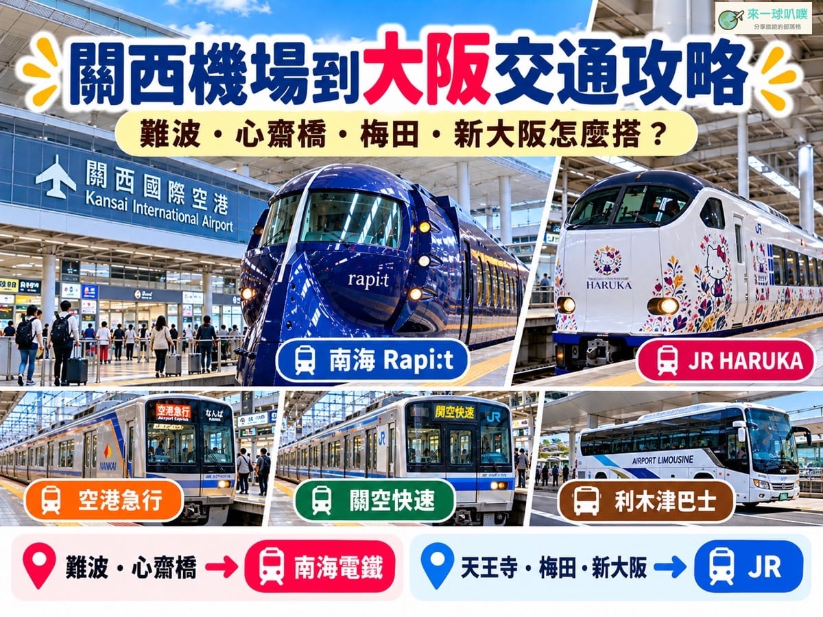 關西機場到大阪交通2026｜難波、梅田、心齋橋怎麼搭？票價時間完整比較