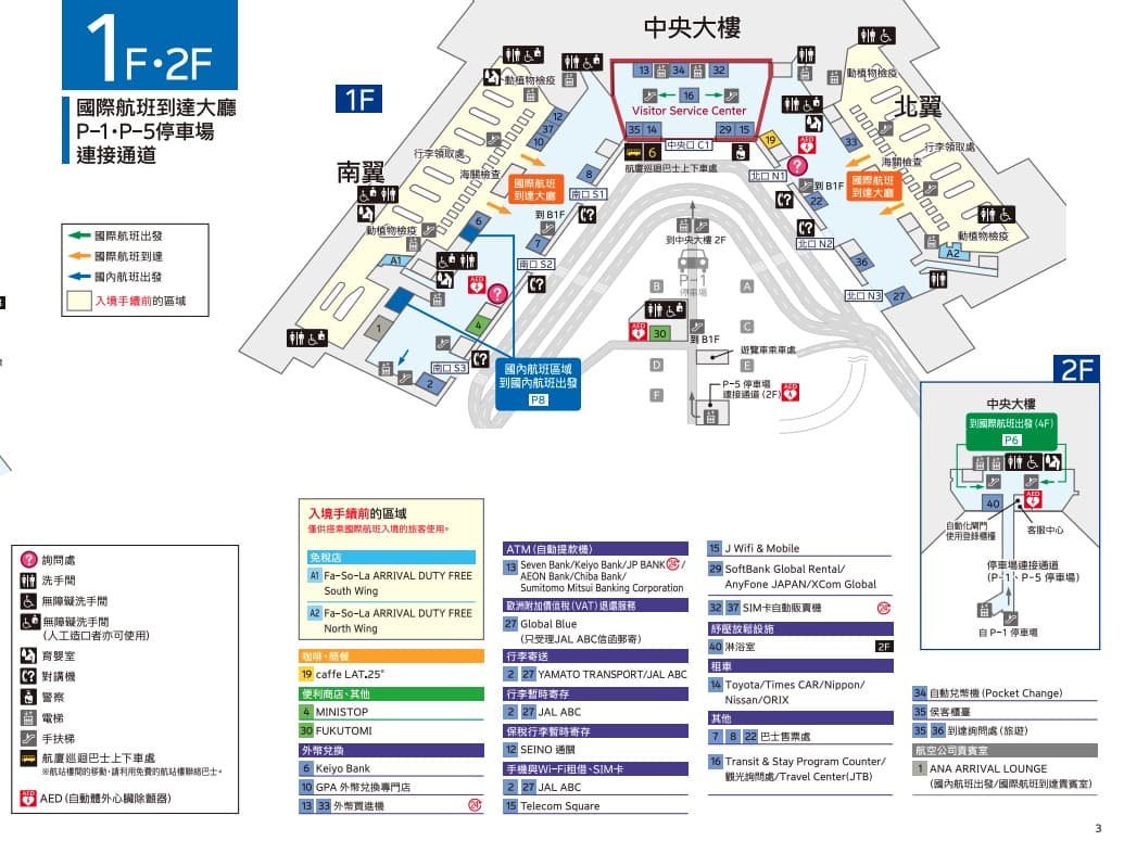 成田機場第一航廈出入境設施、交通搭車處、免稅店