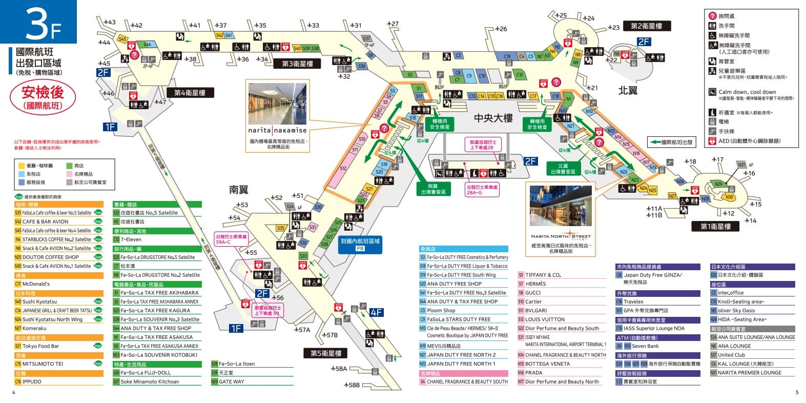 成田機場第一航廈出入境設施、交通搭車處、免稅店